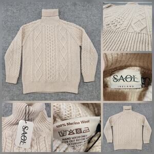 Saol Ireland Womens 2XL 100% Merino Wool Cableknit Turtleneck Pullover Sweater